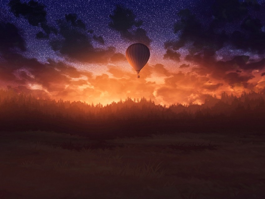 air balloon sunset twilight art dark PNG images no background 4k wallpaper