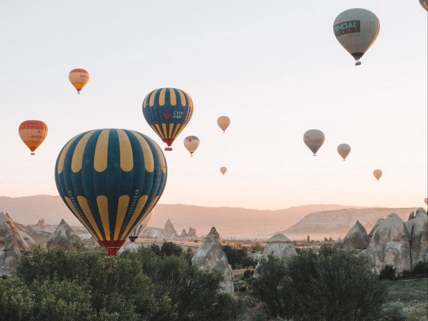 air balloons sky fly mountains rocks PNG transparent design bundle