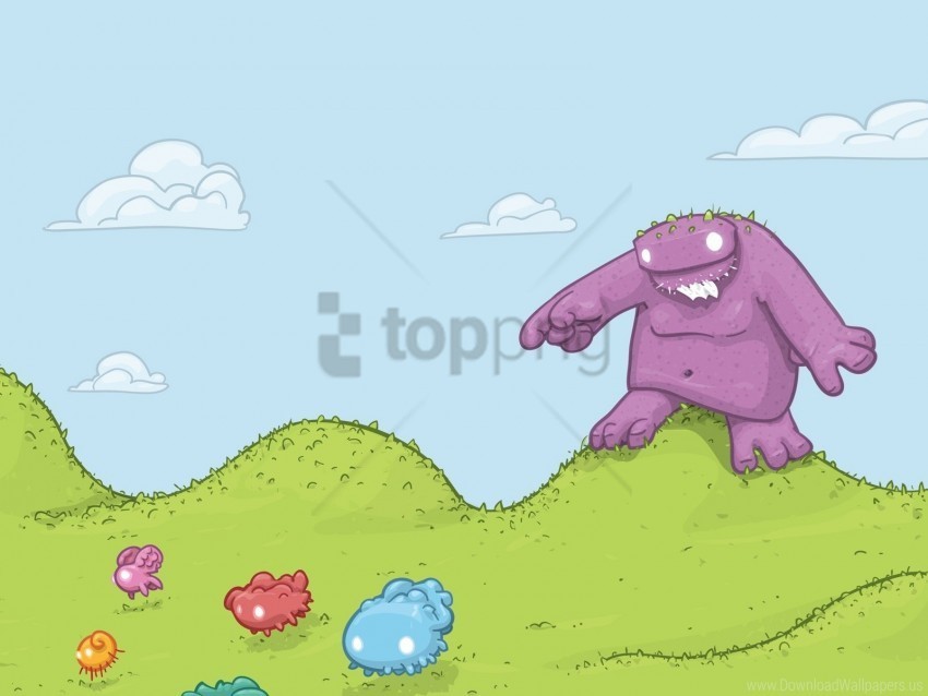 Animals Colorful Grass Monster Vector Wallpaper PNG Download Free