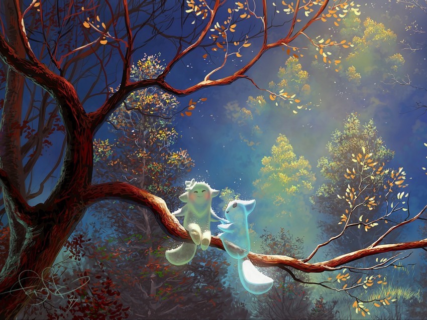 animals tree branch magic art fantasy PNG with alpha channel