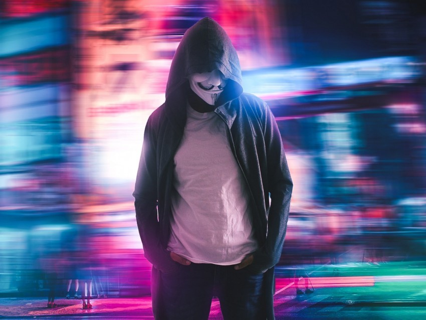 anonymous mask hood neon blur long exposure PNG art