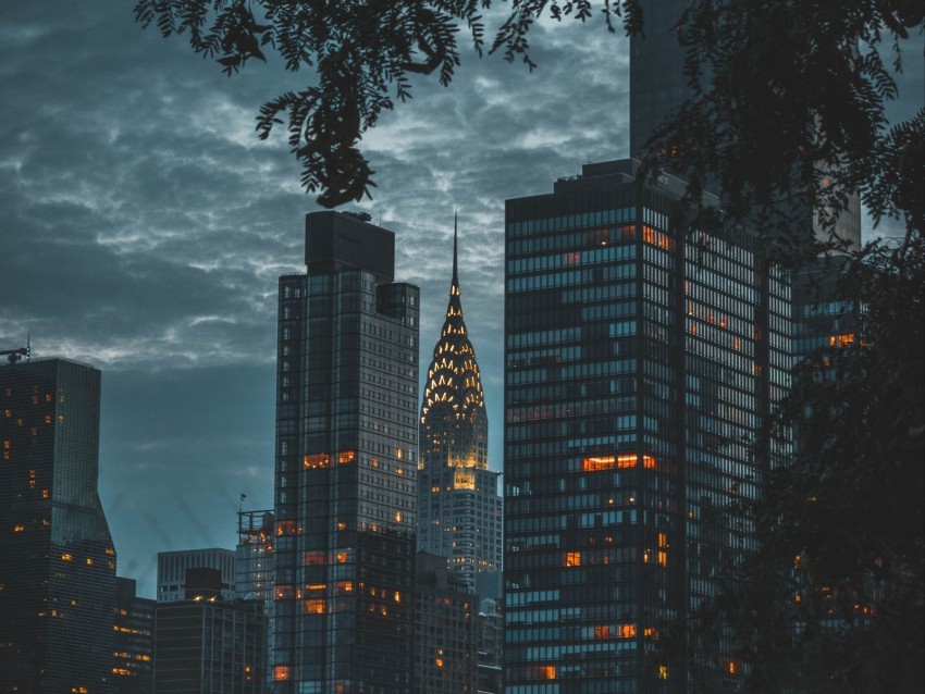 architecture night city twilight new york usa PNG with transparent backdrop 4k wallpaper