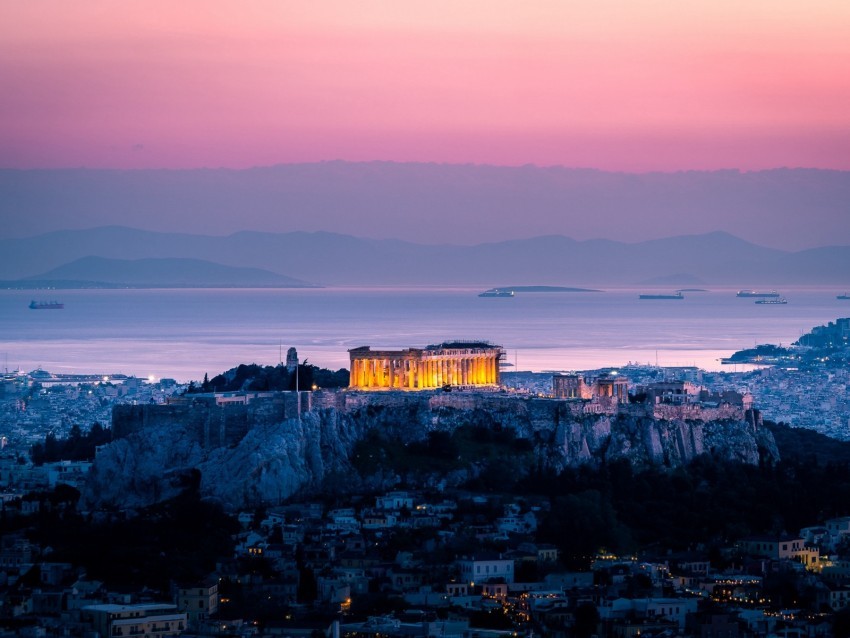 architecture sunset sea acropolis athens greece Transparent background PNG stock 4k wallpaper