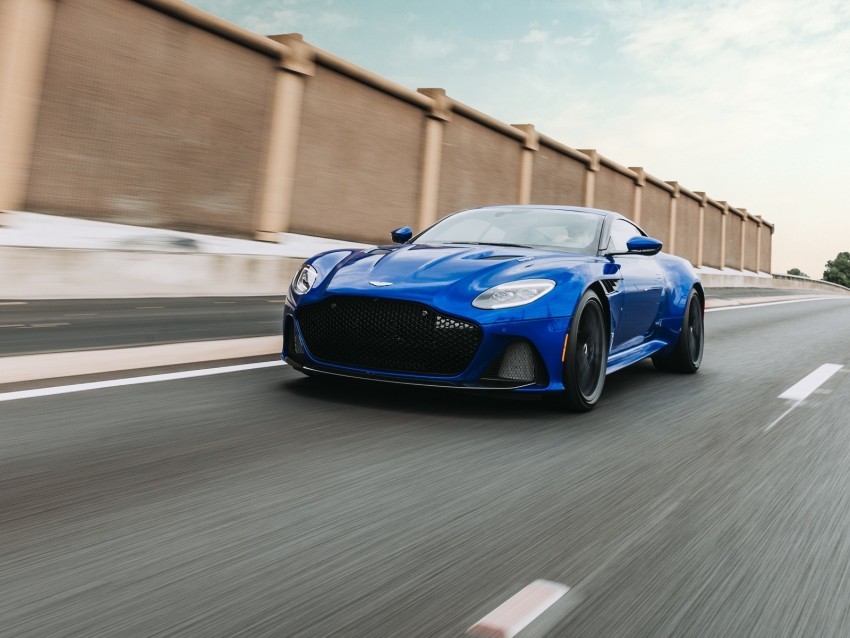 aston martin dbs aston martin sportscar blue front view road speed Isolated Graphic on HighResolution Transparent PNG