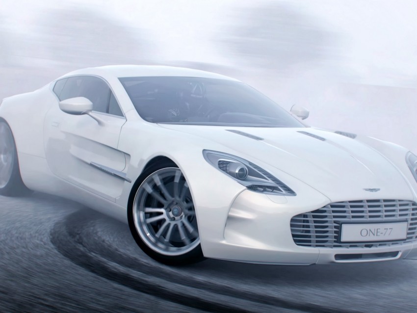 aston martin one 77 aston martin white sports car drift side view Clear PNG photos 4k wallpaper