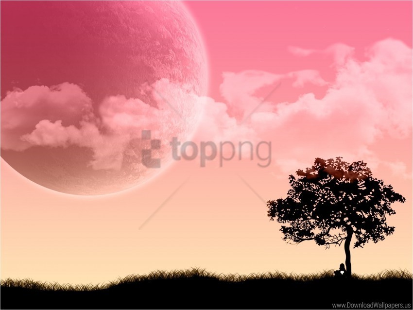 ature grass man moon tree wallpaper Isolated Artwork in Transparent PNG Format