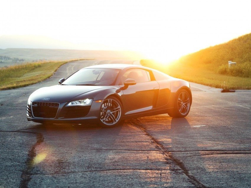 audi r8 audi sports car black road sunlight PNG design 4k wallpaper