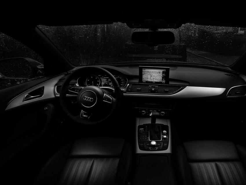 audi steering wheel car salon rain bw Isolated Element with Clear Background PNG