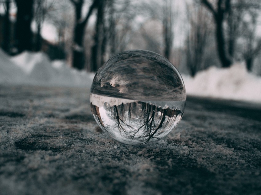 ball glass reflection macro blur snow trees PNG files with no royalties 4k wallpaper