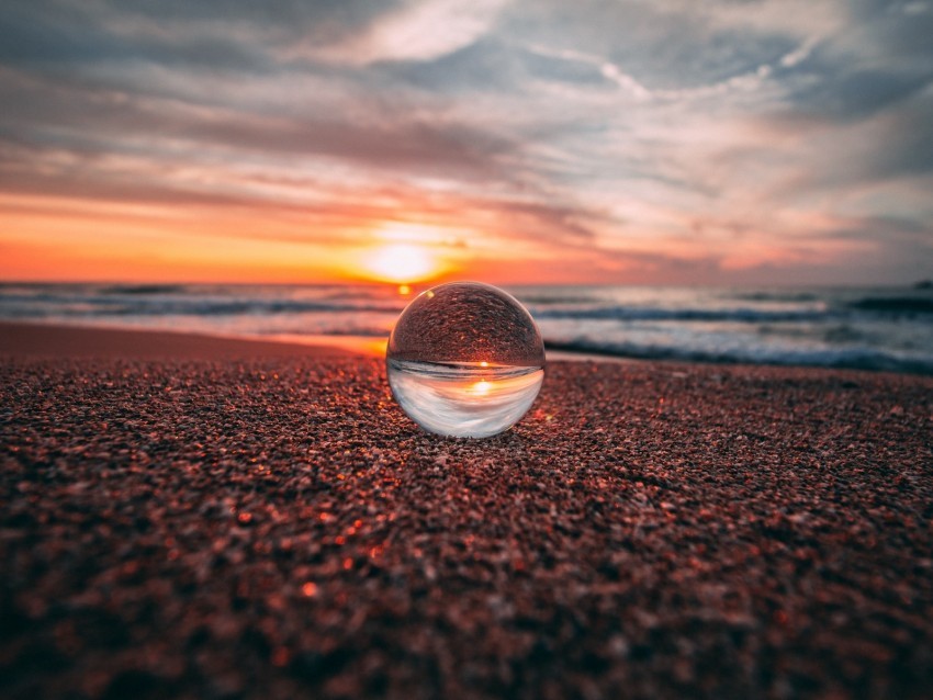 ball glass reflection sea sunset shore ClearCut Background Isolated PNG Graphic Element 4k wallpaper