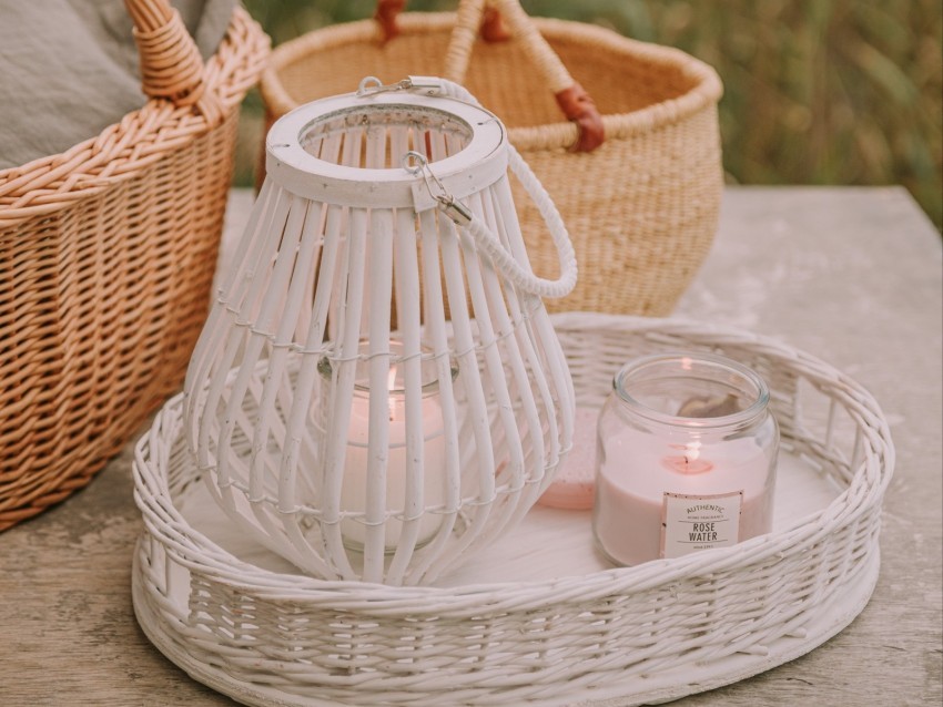 basket candles jar wooden wicker Isolated PNG Object with Clear Background