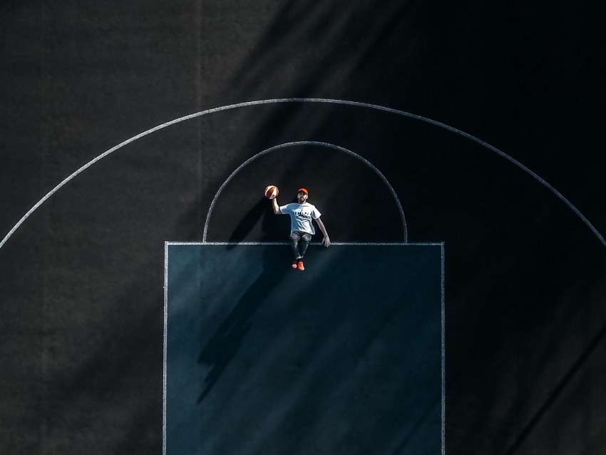 basketball court man aerial view marking basketball PNG Illustration Isolated on Transparent Backdrop