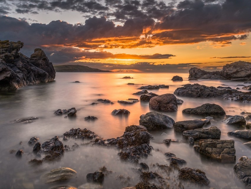 bay sunset horizon stones clouds Transparent PNG images wide assortment 4k wallpaper