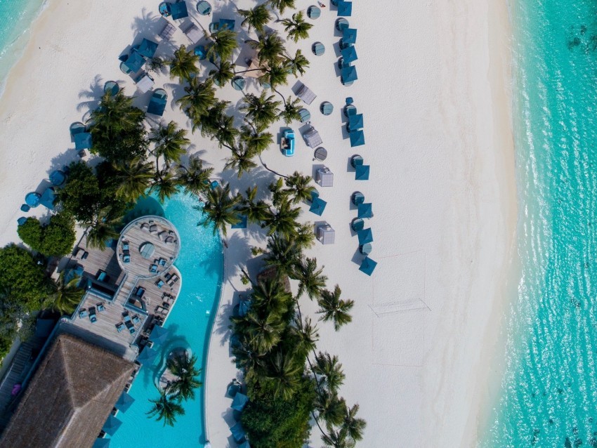 beach island aerial view sea palm trees building pool PNG images with no background comprehensive set