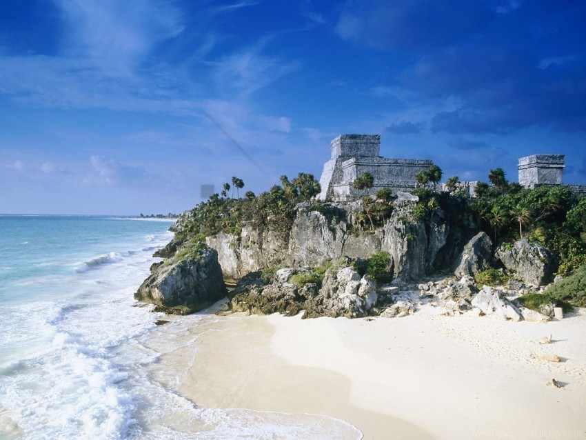 Beach Mayan Mex Ruins Wallpaper PNG Files With Transparent Elements Wide Collection