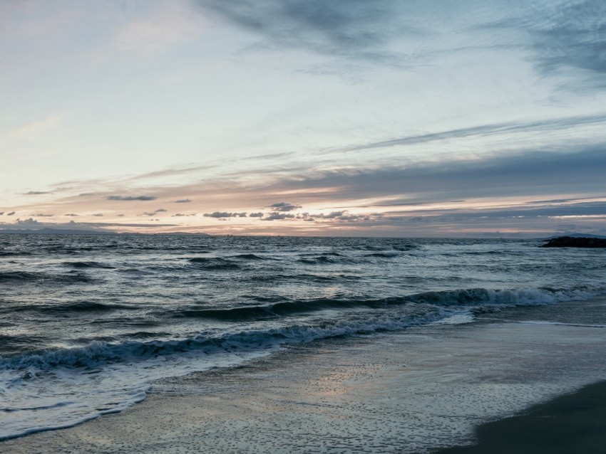 beach sea waves horizon dusk Transparent background PNG stock