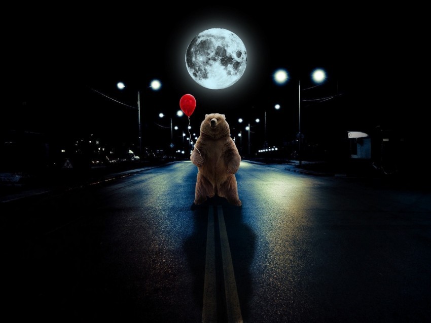 bear balloon full moon road photoshop Isolated Item on Transparent PNG Format
