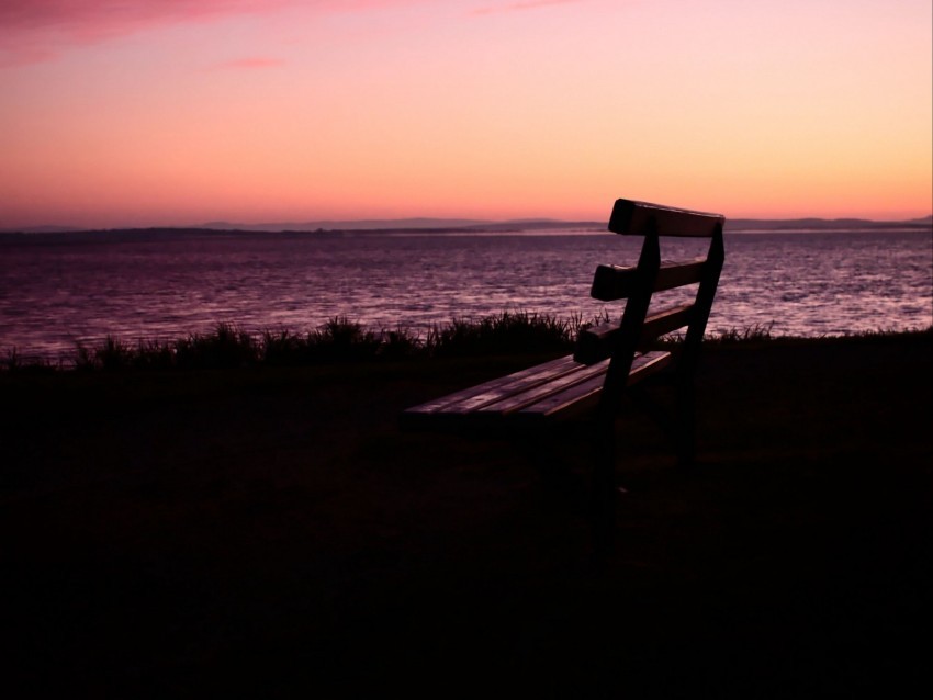 bench sunset sea horizon melancholy loneliness Transparent PNG Isolated Object