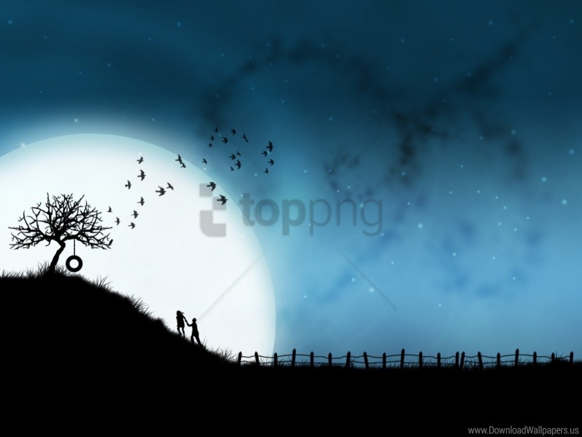 birds hugs love night silhouettes steam tree wallpaper Isolated Item in HighQuality Transparent PNG