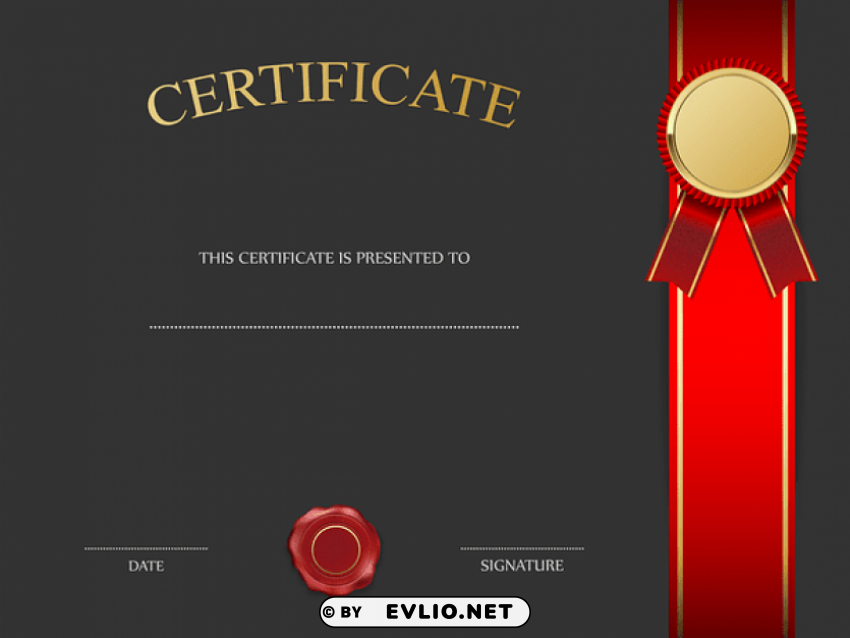 black certificate template with red PNG images with clear cutout