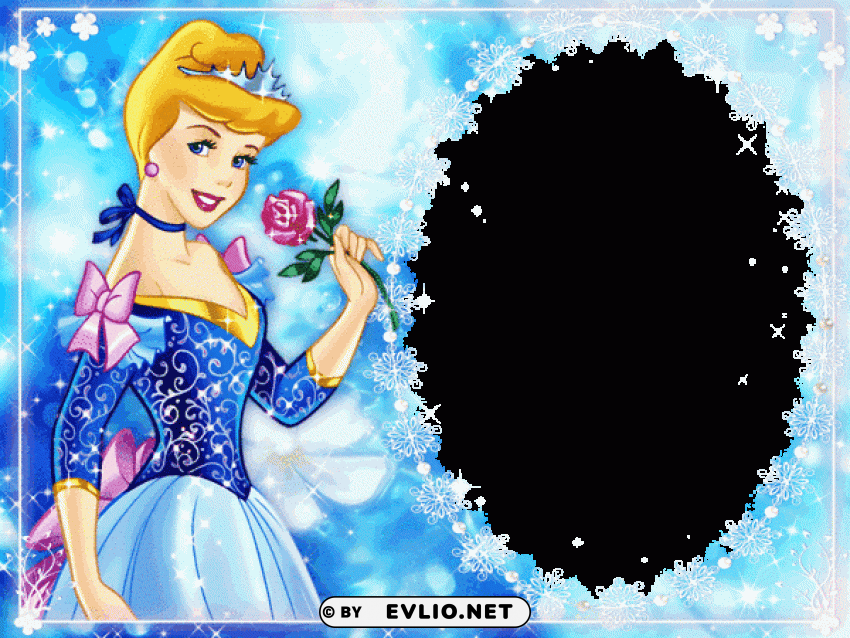 blue kids transparent frame with princess Isolated Illustration with Clear Background PNG