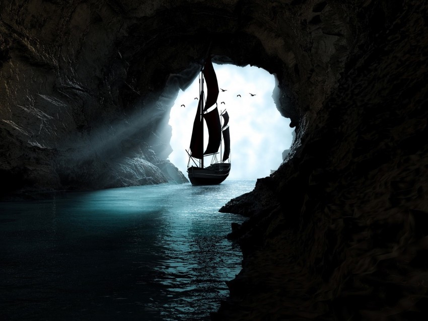 boat cave water art dark Isolated Element on HighQuality PNG