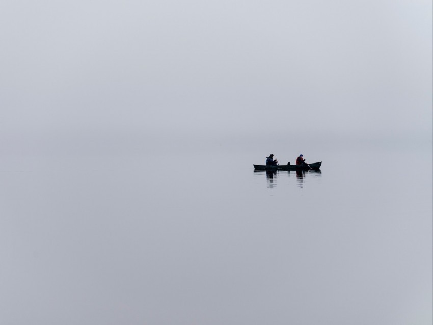 boat lake fog minimalism gray Isolated Object with Transparent Background PNG
