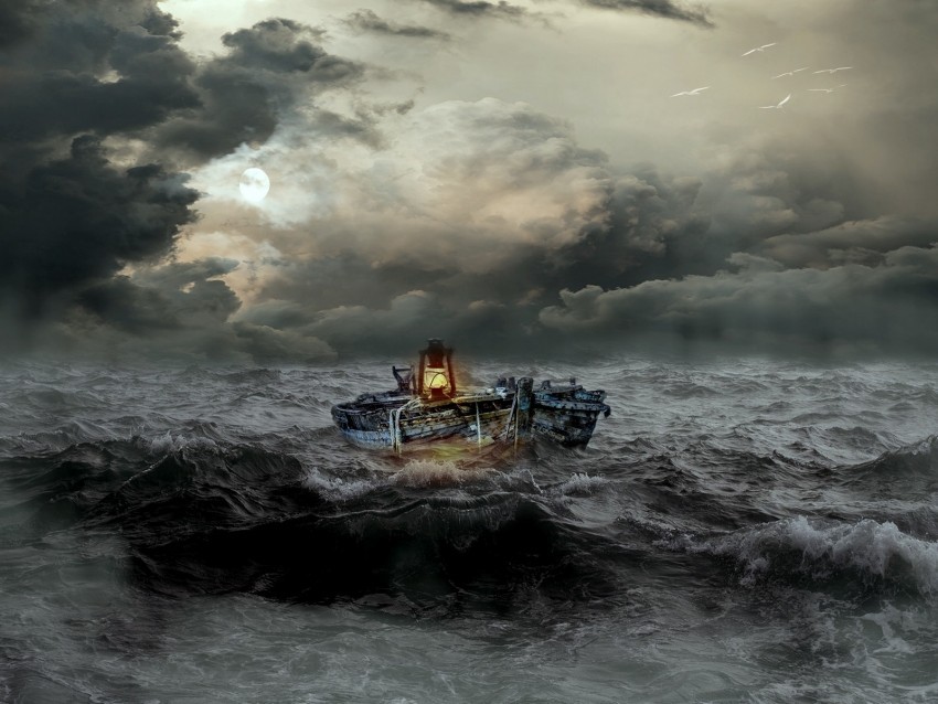 boat storm sea waves overcast PNG Image with Isolated Subject