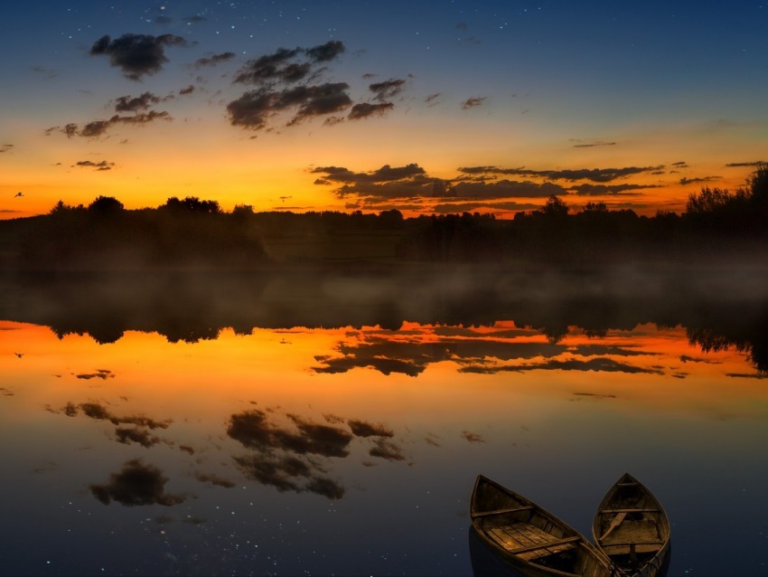 boats sunset lake horizon clouds PNG transparent photos extensive collection 4k wallpaper