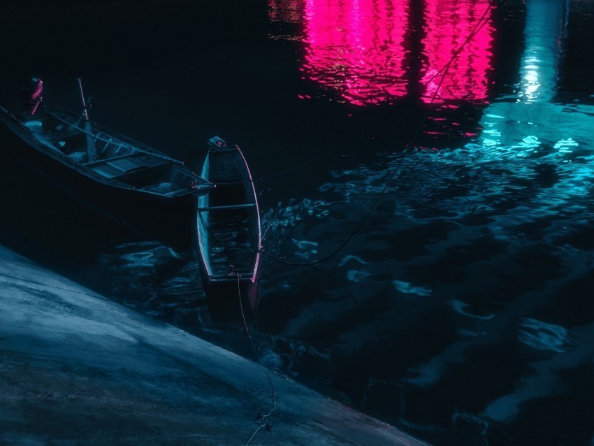 boats water night dark reflection PNG with cutout background 4k wallpaper