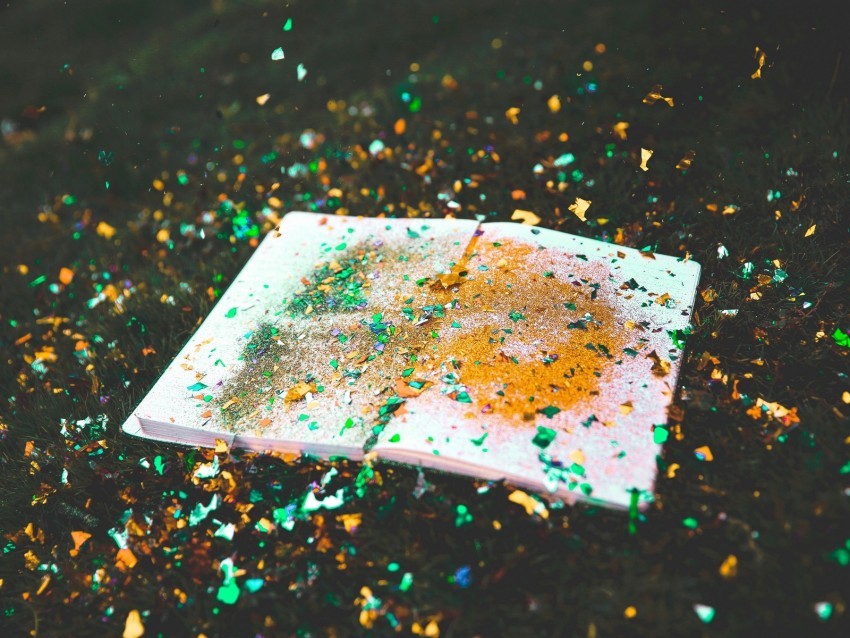 book confetti glitter colorful grass PNG file without watermark