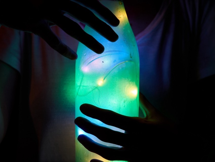 bottle glow fingers light bulbs dark Free PNG file