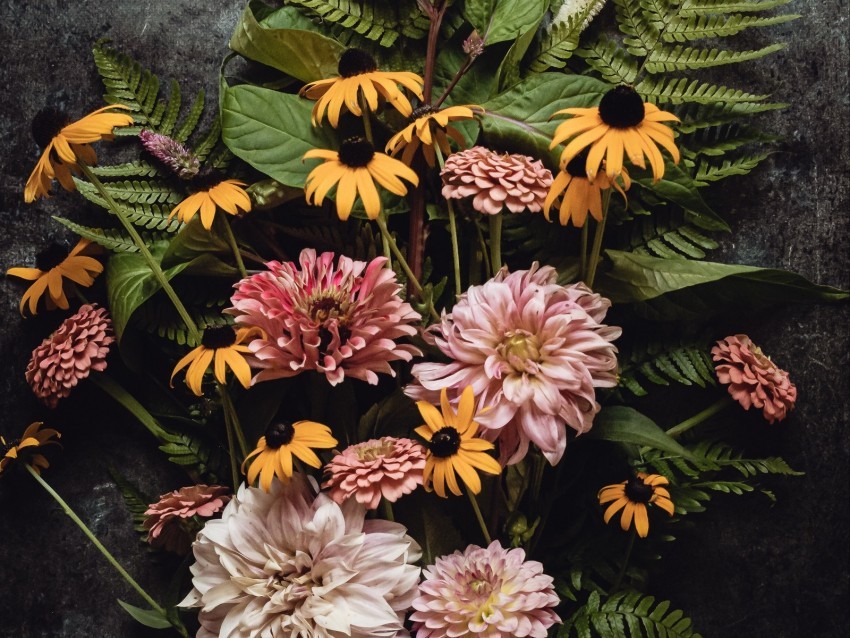 bouquet flowers colorful fern composition Transparent PNG pictures complete compilation