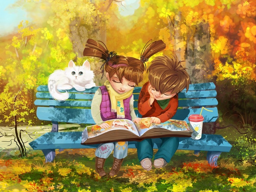 boy girl cat bench park cute PNG Graphic with Clear Background Isolation 4k wallpaper