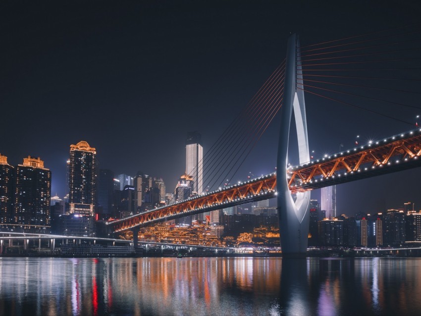 bridge architecture night city backlight chongqing china ClearCut Background Isolated PNG Design