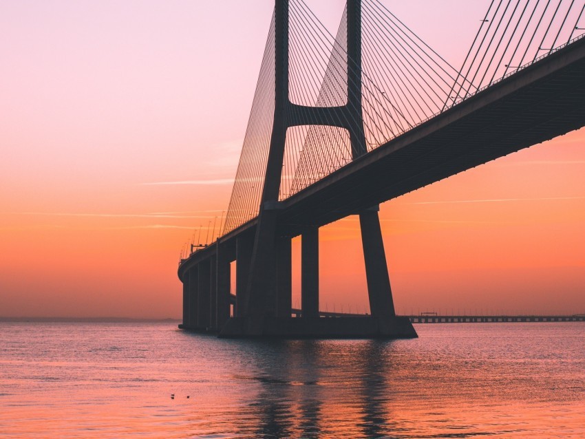 bridge dawn sea lisbon portugal Transparent PNG Isolated Item with Detail