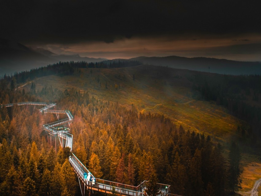 bridge mountains fog clouds aerial view Transparent PNG Illustration with Isolation