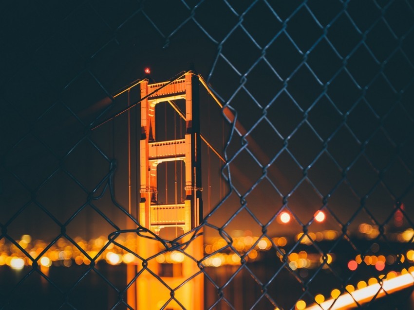 bridge night fence mesh blur bokeh glare Clear Background PNG with Isolation