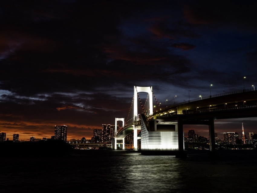 bridge river city dark backlight buildings Isolated Graphic on Clear Background PNG