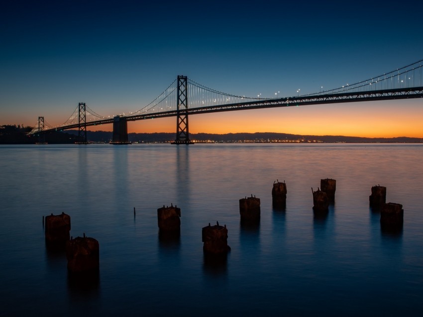 bridge river twilight evening water pillars Transparent PNG images for printing