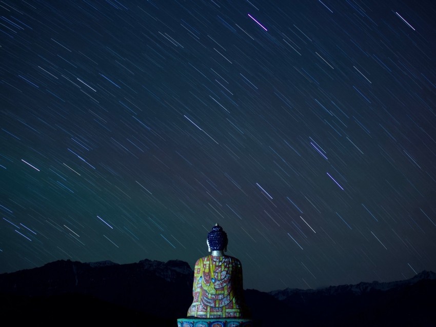 buddha statue buddhism starry sky night PNG cutout