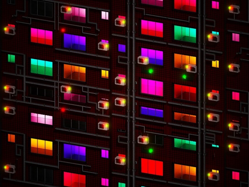 building facade windows colorful light Isolated Character in Clear Background PNG 4k wallpaper