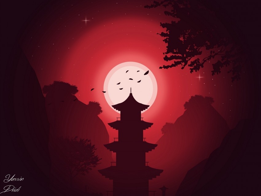 building moon night vector art red PNG photos with clear backgrounds