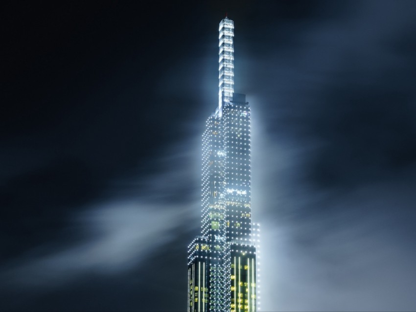 building skyscraper architecture night backlight Isolated Item with Clear Background PNG