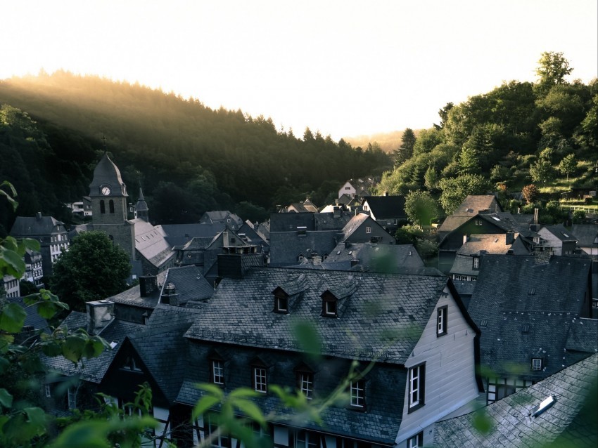 buildings architecture aerial view roofs trees Isolated Graphic on Clear Background PNG