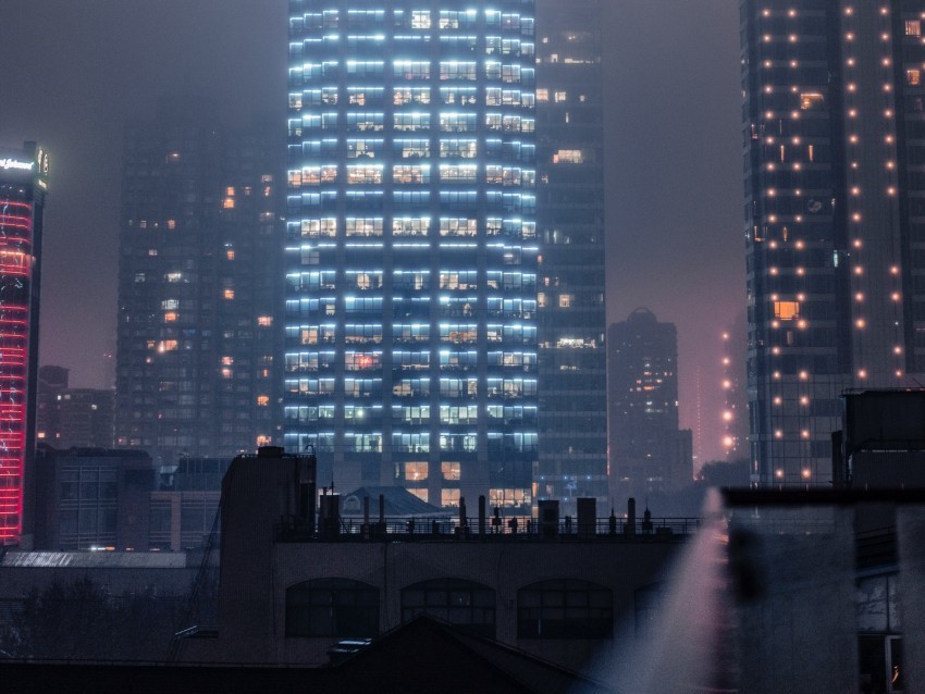 buildings smog fog skyscrapers night city Isolated PNG Image with Transparent Background