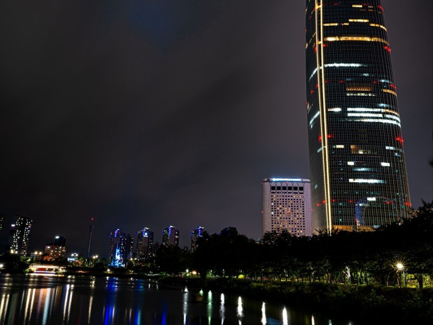 buildings tower skyscraper night city Isolated Character in Transparent PNG Format