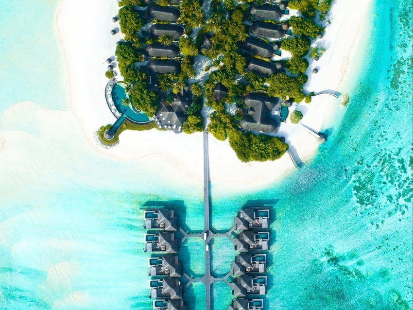 bungalow aerial view ocean tropics palm trees PNG files with transparent elements wide collection