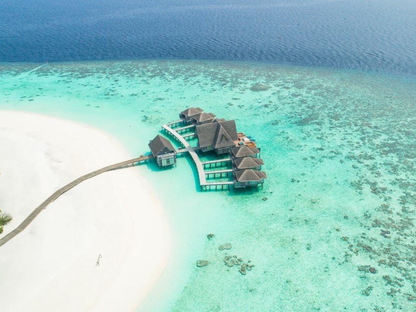 bungalow ocean aerial view island maldives PNG Image with Clear Isolated Object