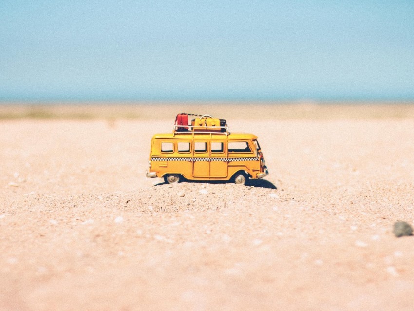 bus toy sand beach yellow Transparent PNG Isolated Object with Detail